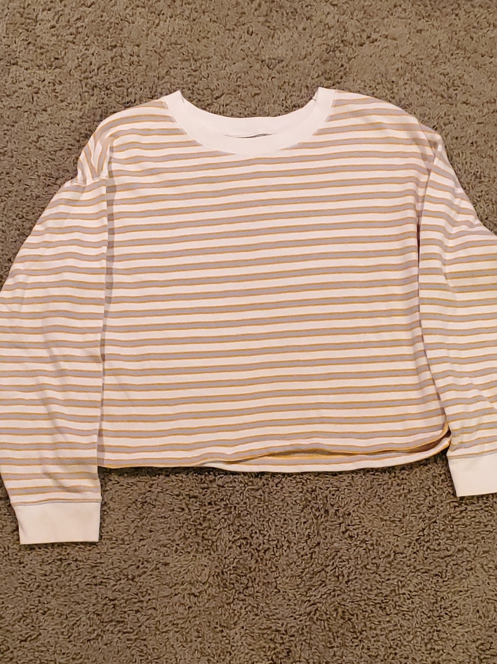 American Eagle Outfitters White and Yellow Striped Scoopneck Sweater
